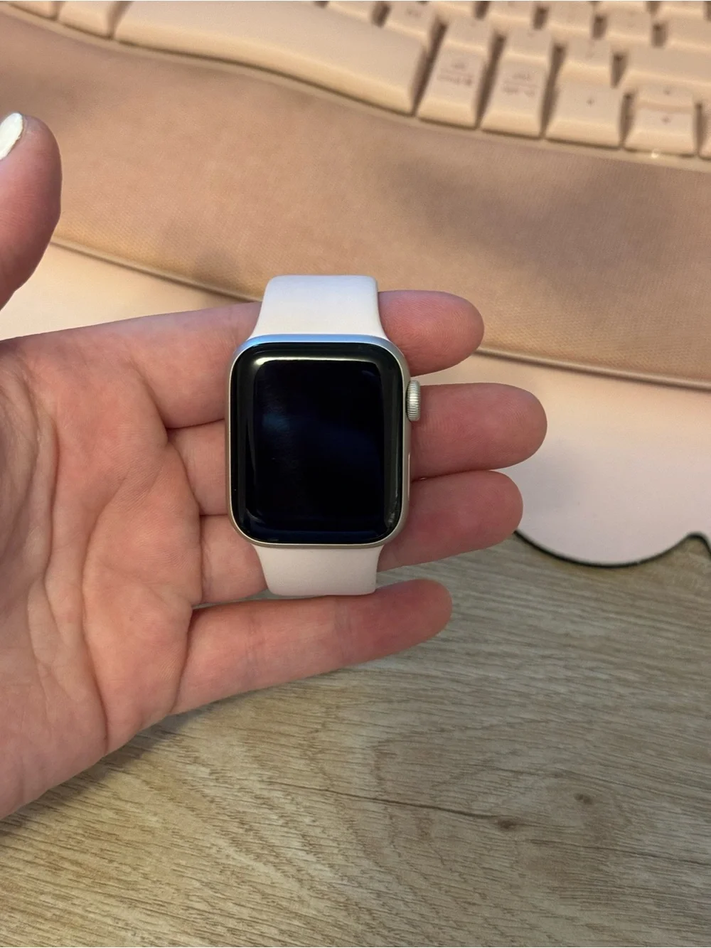 Apple Watch with Pink Sand Band